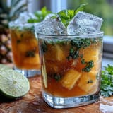 A refreshing glass of pineapple basil agua fresca with lime slices and fresh basil garnish, perfect for summer gatherings.