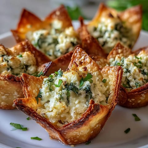 Freshly baked Mediterranean Spinach and Feta Cheese Crisps with wilted spinach and creamy feta, arranged on a rustic wooden platter.