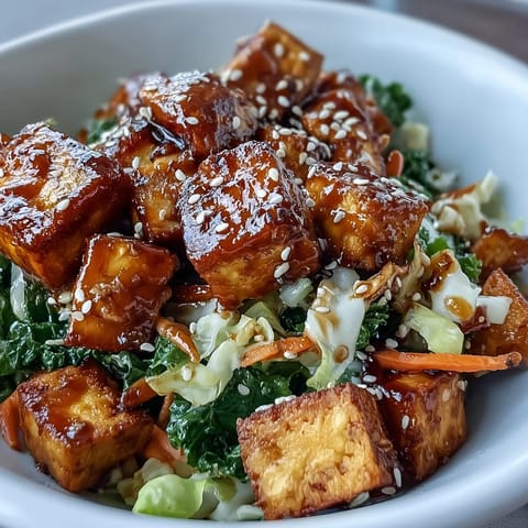 Tofu egg roll in a bowl with golden tofu, sautéed cabbage, kale, spinach, and carrot in savory sesame sauce.  