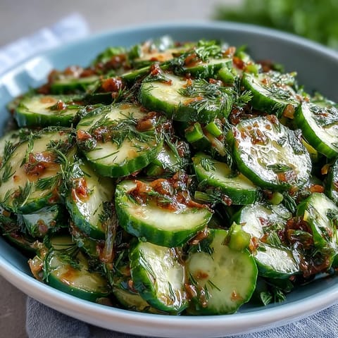 Crisp cucumber radish salad with dill vinaigrette, showcasing vibrant colors and fresh textures.  