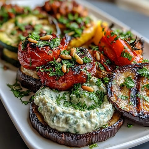 Grilled Veggie Platter with Hummus: colorful array of charred vegetables arranged around a bowl of creamy homemade hummus, perfect for summer gatherings.