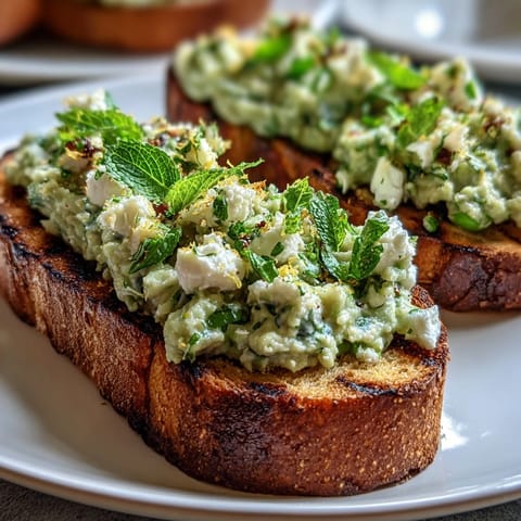 Fava bean and mint bruschetta: vibrant spring appetizer on smoky grilled sourdough.
