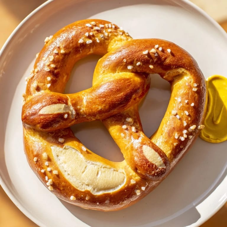 Freshly baked soft pretzels, glistening with egg wash, with a satisfyingly chewy interior texture.