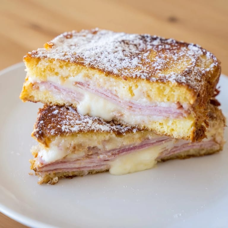 Savory and sweet: imagine warm slices of Monte Cristo sandwich, oozing melted cheese and ham filling.