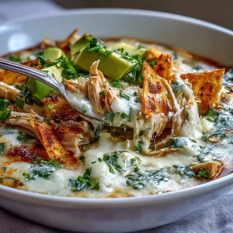 A comforting bowl of Creamy Chicken Tortilla Soup topped with fresh avocado and lime wedges, ready to serve.