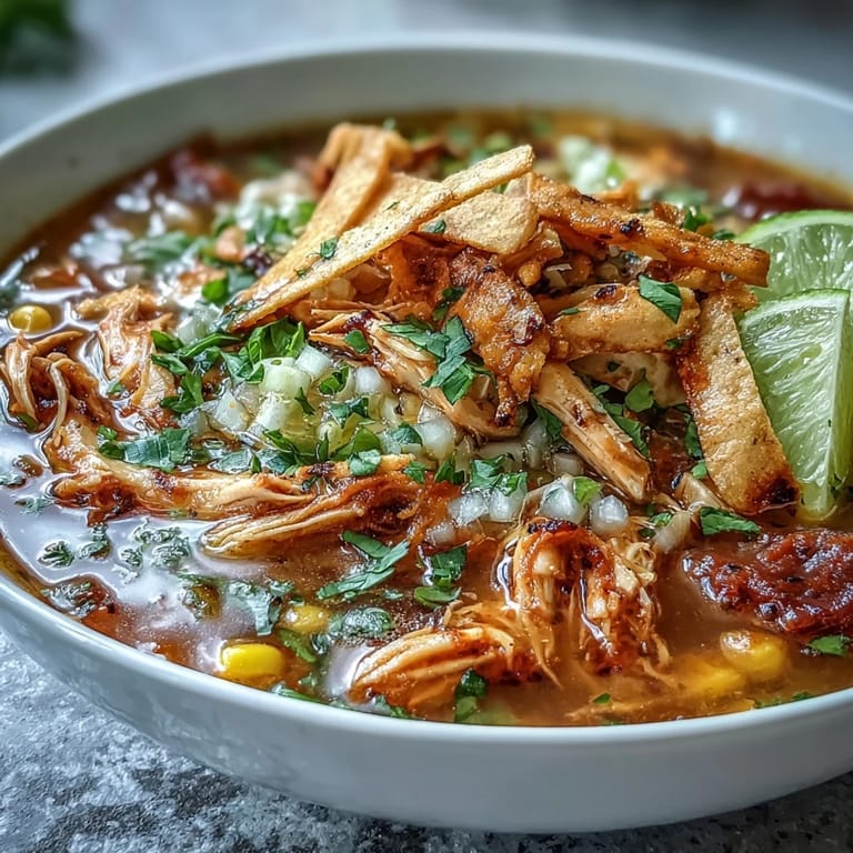 Hearty Best Chicken Tortilla Soup topped with creamy avocado slices and a wedge of lime for squeezing.