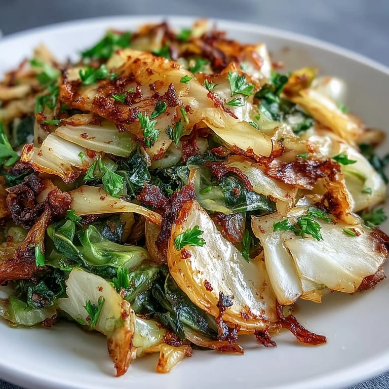 Freshly sautéed cabbage with garlic and Mediterranean spices, topped with parsley and lemon for a bright, flavorful side dish.