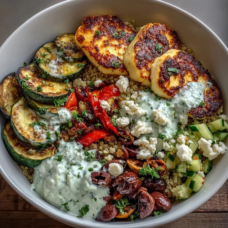 Feta, Kalamata olives, and fresh parsley garnish a wholesome, family-style serving of the Healthy Grilled Mediterranean Bowl for dinner.