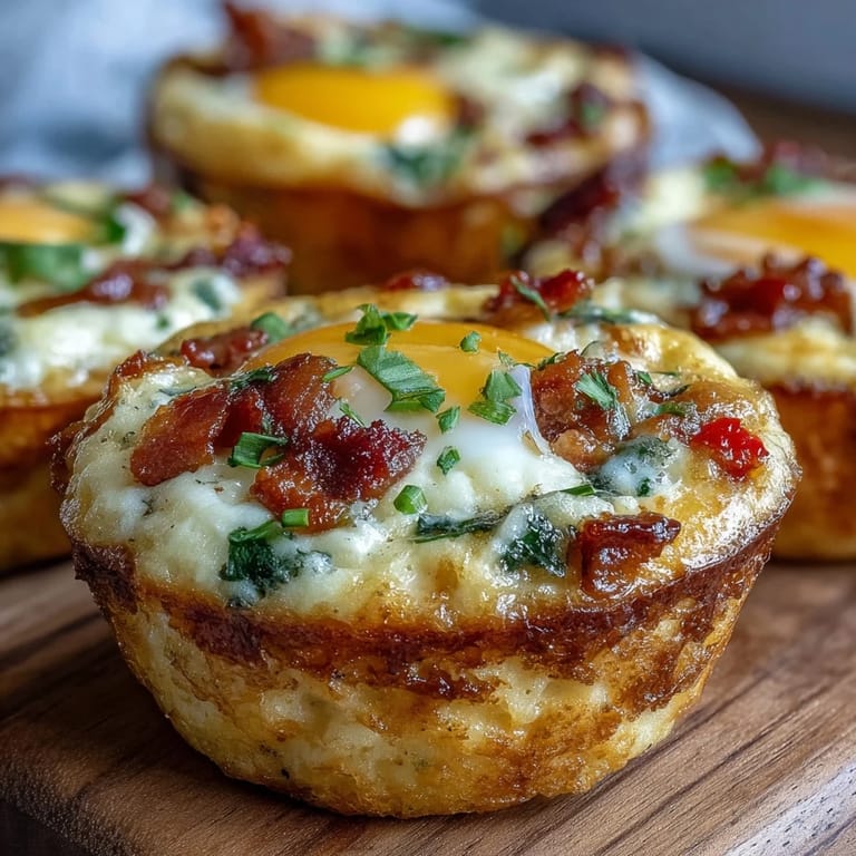 A close-up of a split Breakfast Egg Muffin revealing fluffy eggs, melted cheese, and savory bacon pieces.