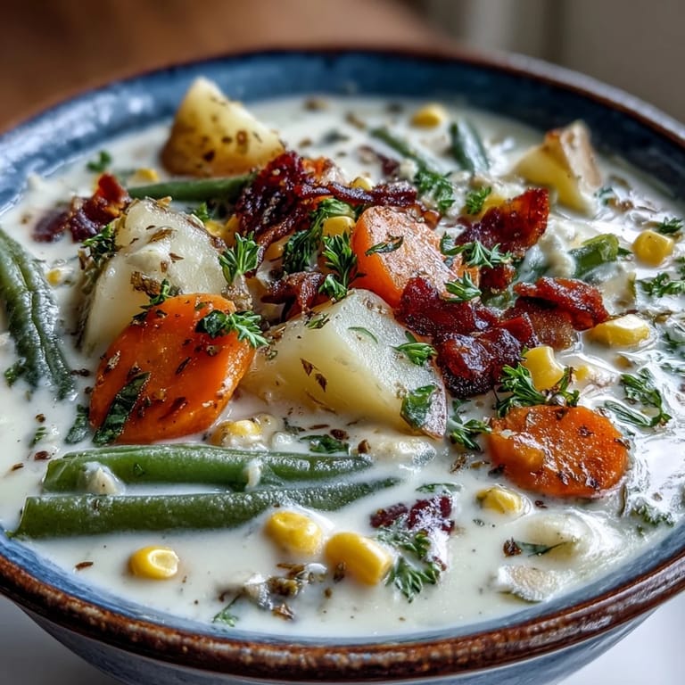 Warm bowl of Amish Snow Day Soup featuring velvety broth with thyme and rosemary, ideal for cold weather.