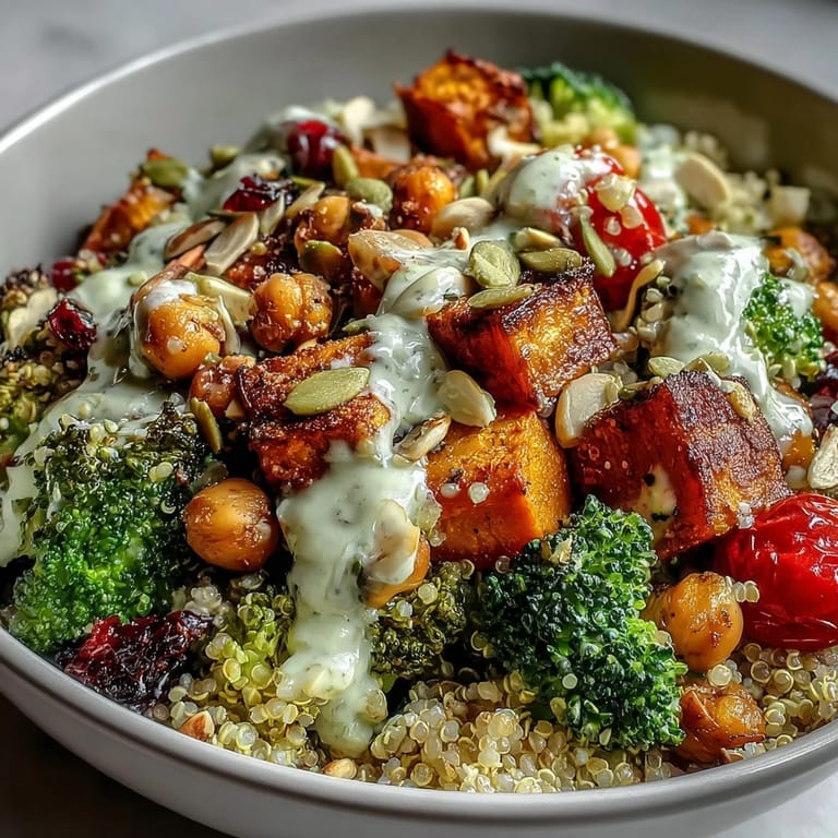 Nutritious vegetarian power bowl layered with fluffy quinoa, roasted broccoli, and cherry tomatoes, perfect for healthy make-ahead lunches.