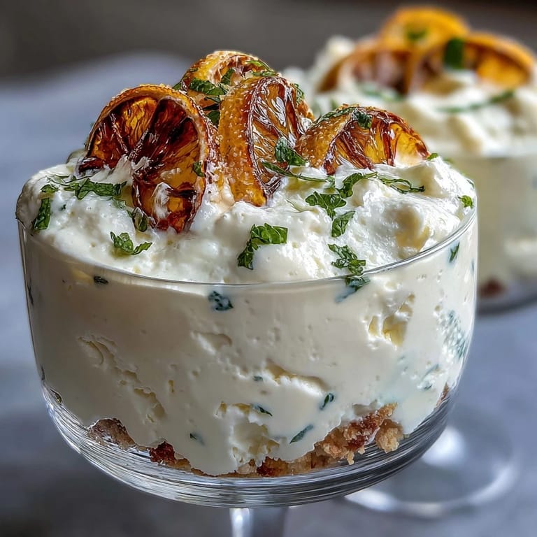 Elegant lemon mousse layered over buttery shortbread crumble, garnished with lemon zest curls and mint leaves.