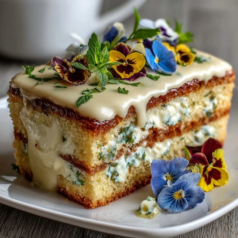 Bright lemon curd and fluffy sponge cake combine in this spring-inspired dessert, decorated with colorful pressed edible flowers for a fresh, elegant presentation.