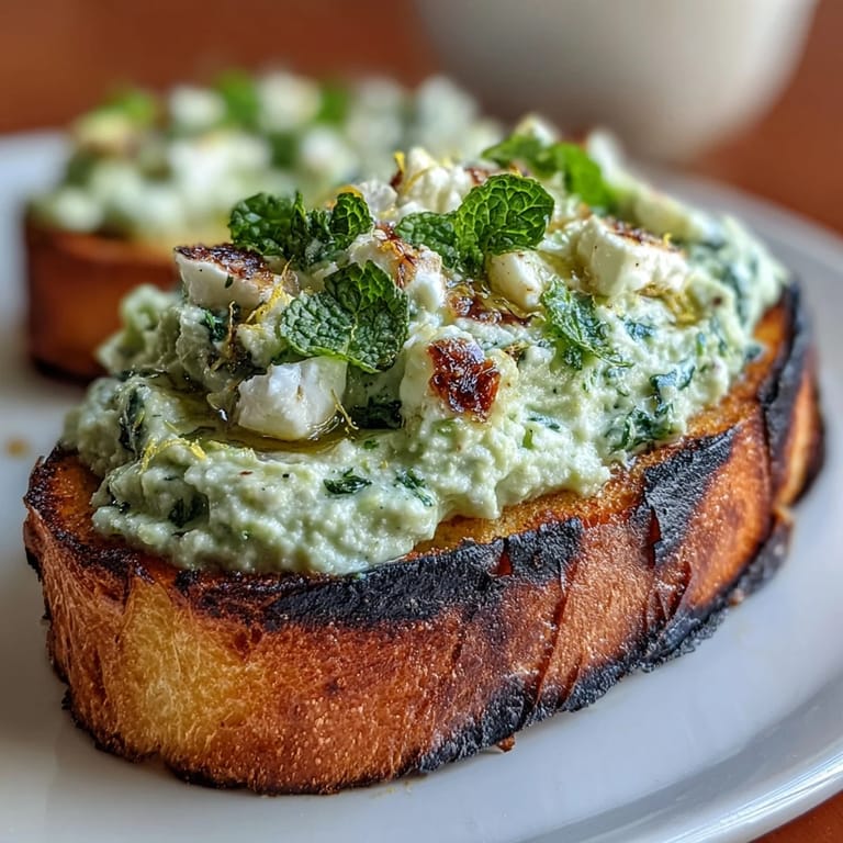 Bright fava bean and mint bruschetta recipe topping grilled sourdough slices.