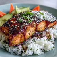 Quick teriyaki salmon bowl with glazed salmon, fresh veggies, and fluffy rice for a healthy dinner.